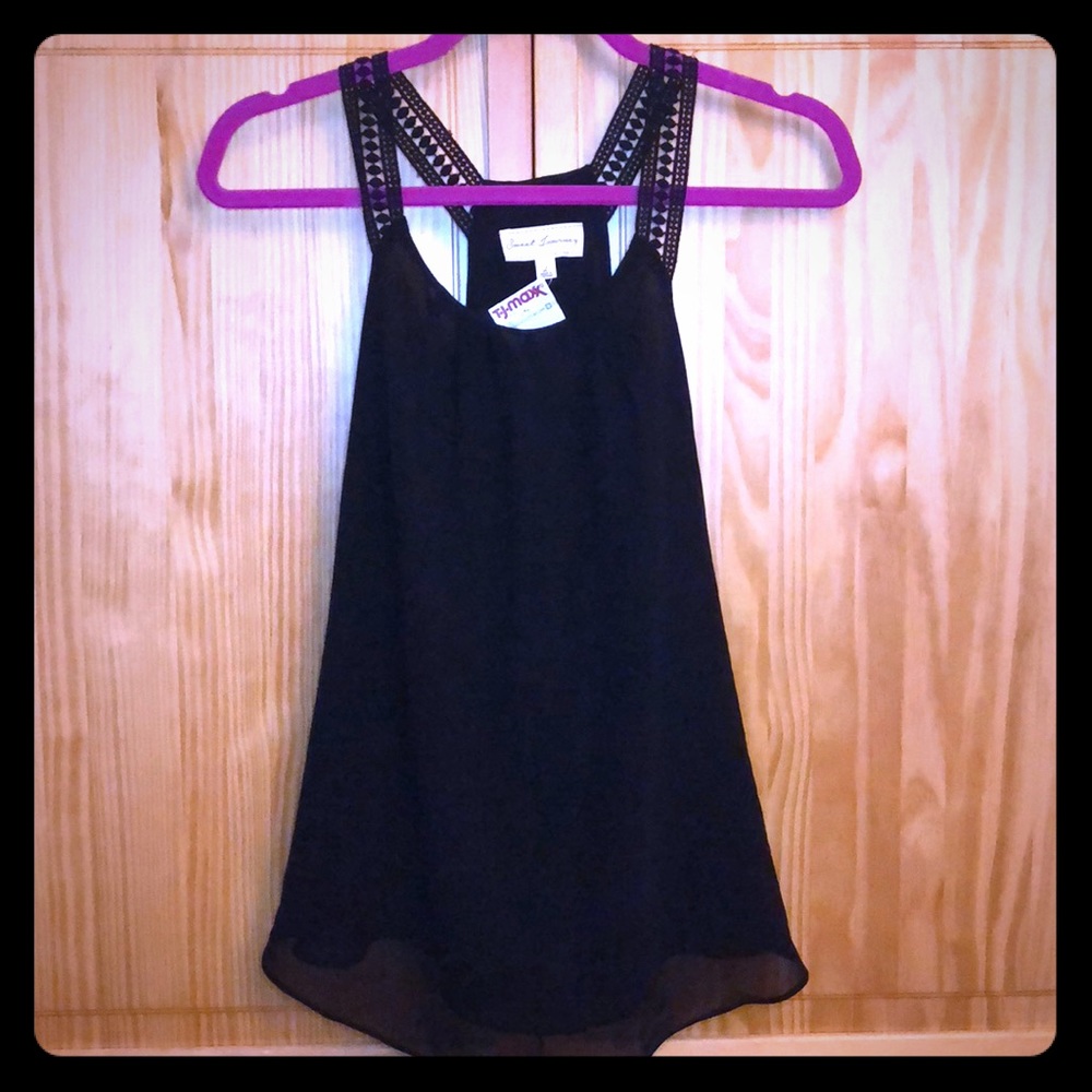 Black chiffon tank with lace detail
